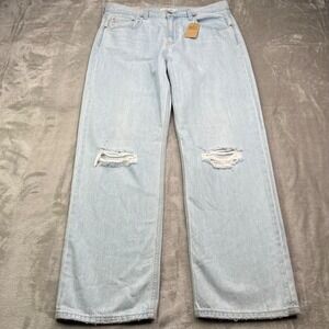 Levis Jeans Womens 32 Blue Low Pro Straight Baggy Wide Leg Ripped Distressed NWT